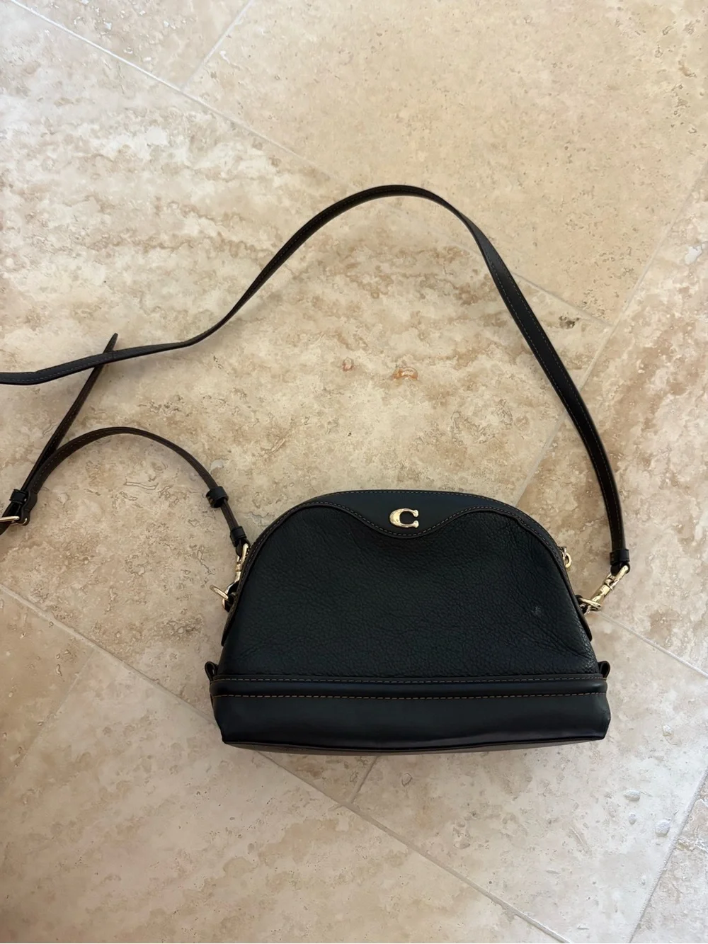 Coach Black Pebbled Leather Crossbody with Gold C Logo